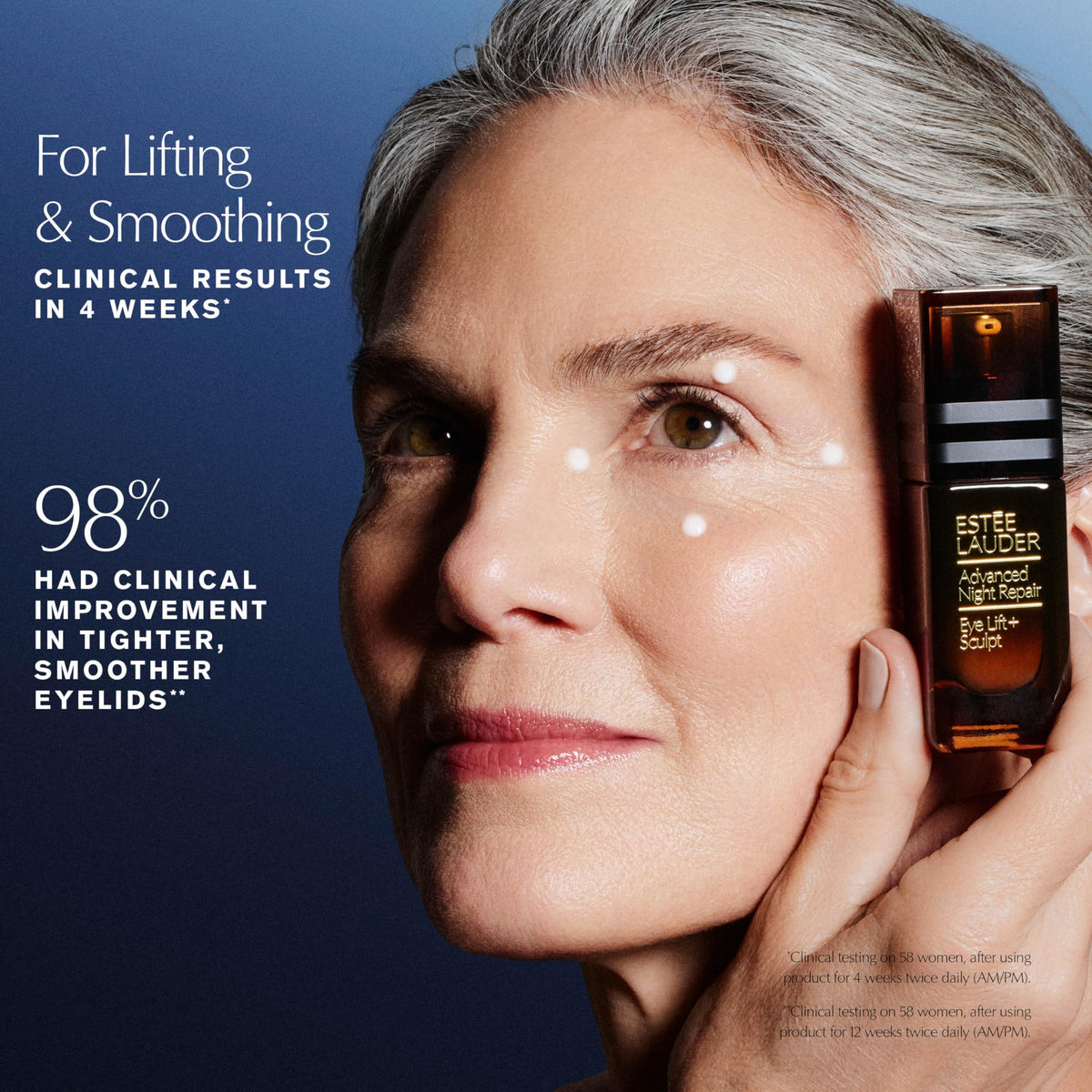 Estée Lauder model applying around undereye demonstrating targeted lift effect