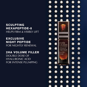 Estée Lauder ingredient concept with hyaluronic droplets showing replumping benefit