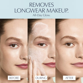 Estée Lauder foam lather in hand illustrating effective makeup and SPF removal