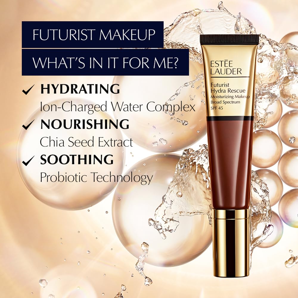 Estée Lauder Futurist bottle in shade 3C2 Pebble beside color card for shade selection