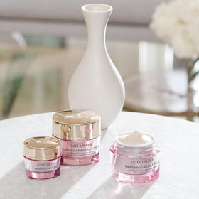 Estée Lauder open jar label detail showing product name and peptide formula benefits