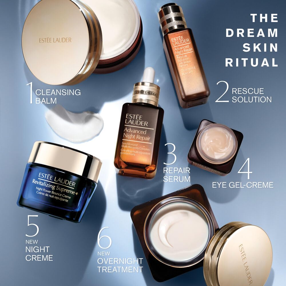 Estée Lauder jar on bedside table suggesting overnight recovery and restful glow