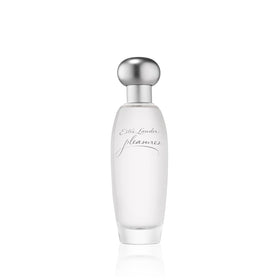 Estée Lauder Pleasures bottle front view showing elegant glass and label, suggests classic luxury