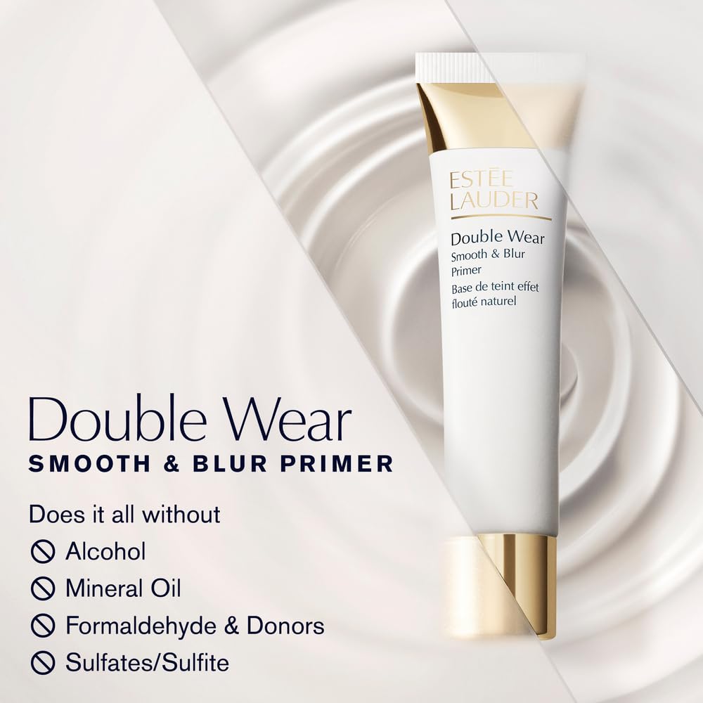 Estée Lauder primer beneath foundation illustrating improved makeup adherence and matte finish