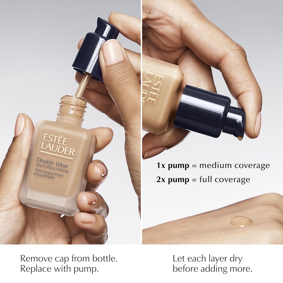 Estée Lauder pump installed on bottle in use for cleaner application