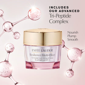 Estée Lauder label showing Tri-Peptide Complex and SPF 15 benefits