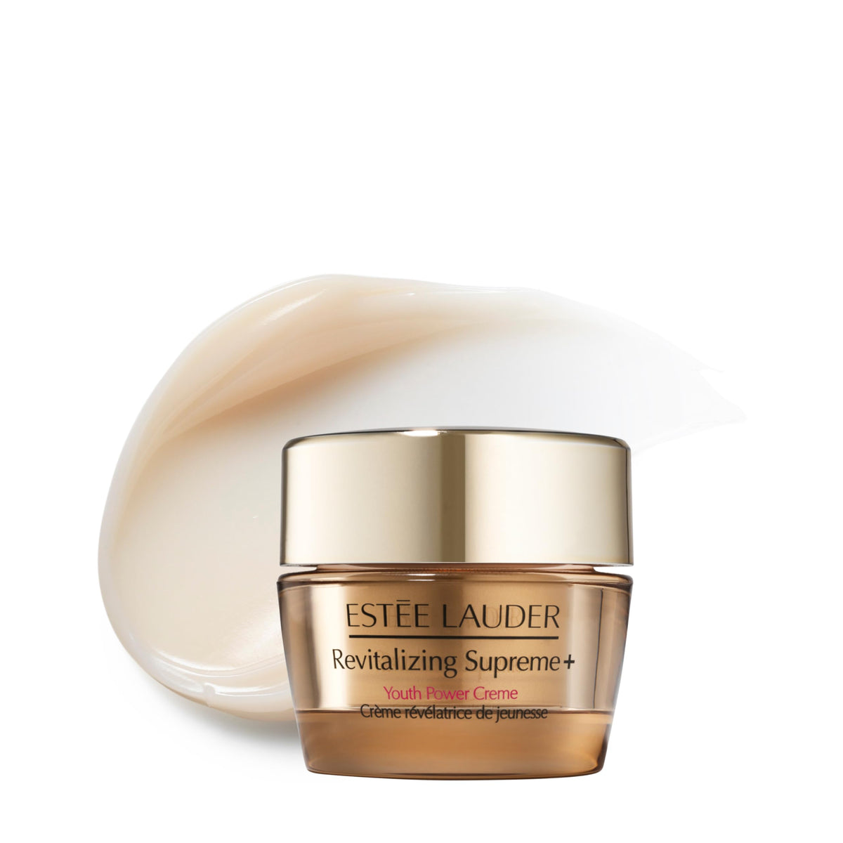 Estée Lauder jar front view showing compact travel-size and elegant packaging benefit portability