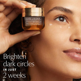 Estée Lauder products applied on eyes to show lifted lashes and defined liner