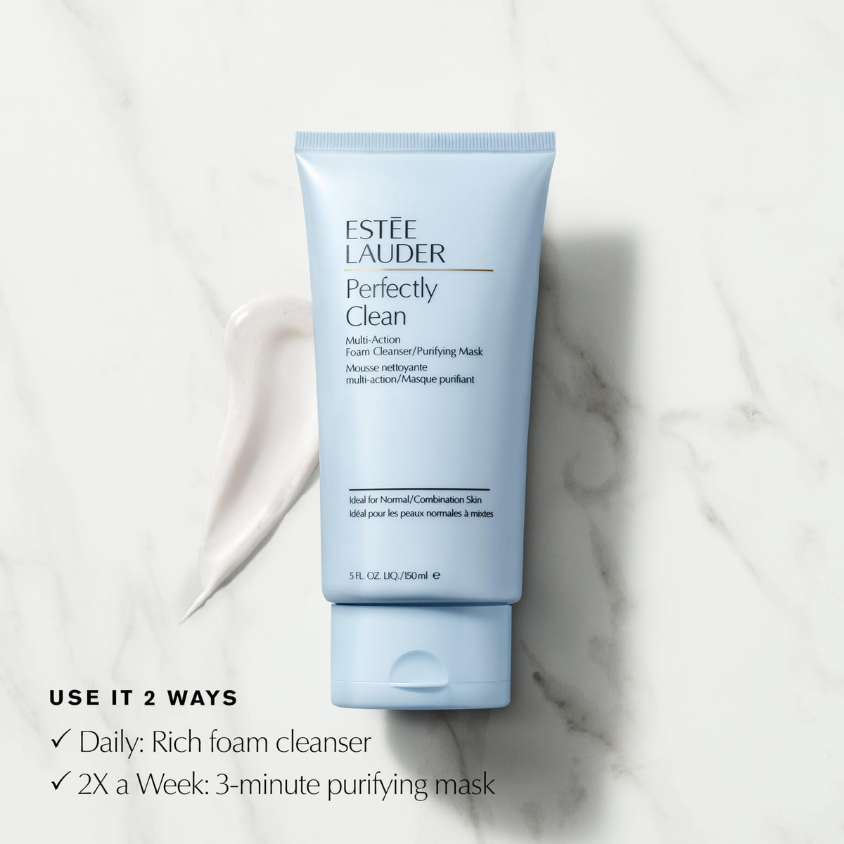 Estée Lauder 5 oz bottle held in hand to show scale and travel-friendly size benefit