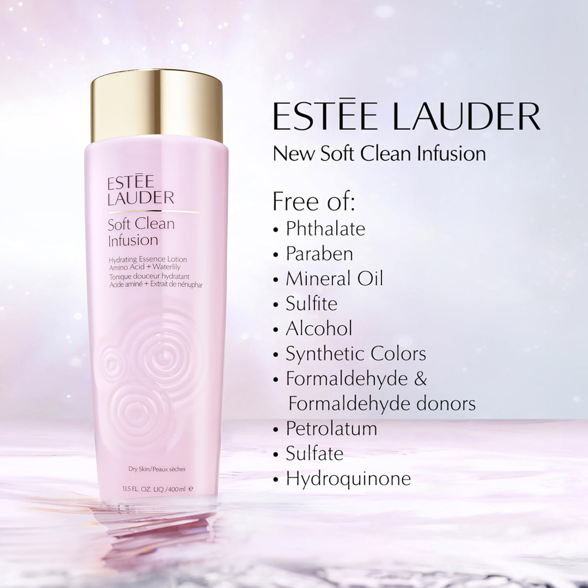 Estée Lauder essence on cotton pad being applied to face for instant hydration