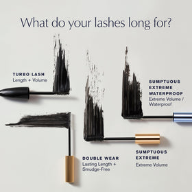 Estée Lauder model wearing mascara showing dramatic lifted lashes and waterproof benefit
