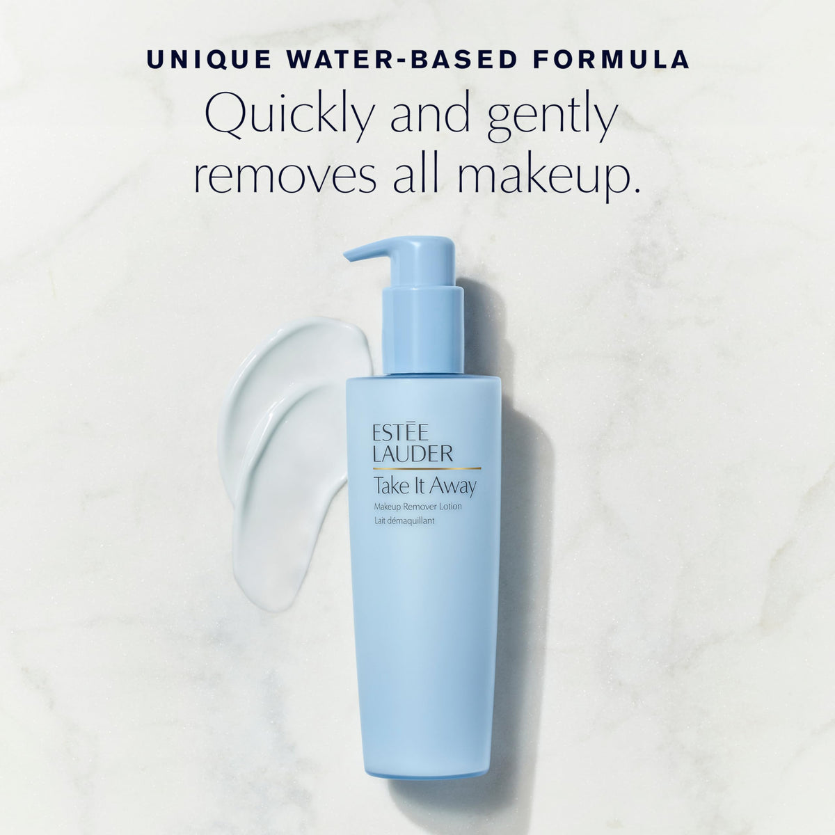 Estée Lauder lotion texture on hand demonstrating lightweight consistency and gentle removal benefit
