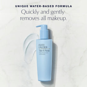 Estée Lauder lotion texture on hand demonstrating lightweight consistency and gentle removal benefit