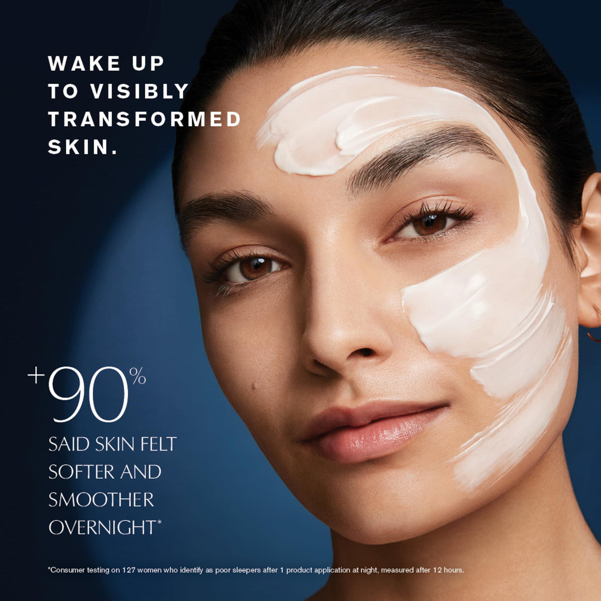 Estée Lauder jar in hand to show true 2.2 ounce scale and portability benefit