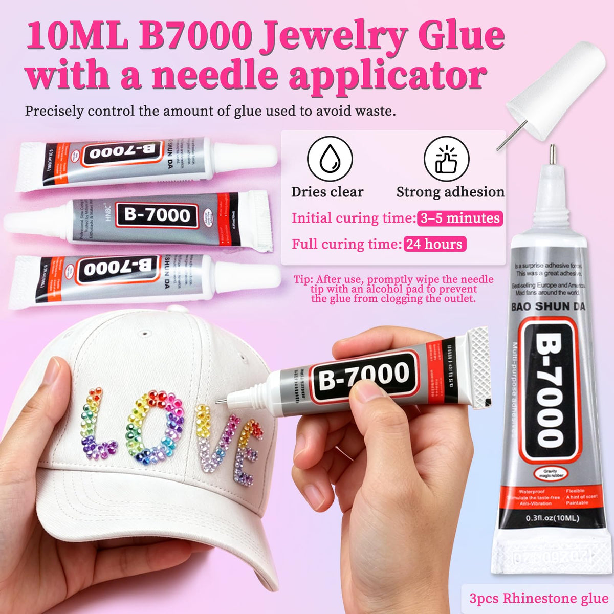 ESUOHYM adhesive tubes with needle tips for precise, mess-free gem application
