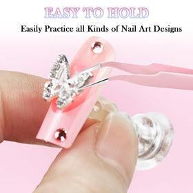 ESUOHYM holographic clear press-on nail bag showing visible, dust-protective storage