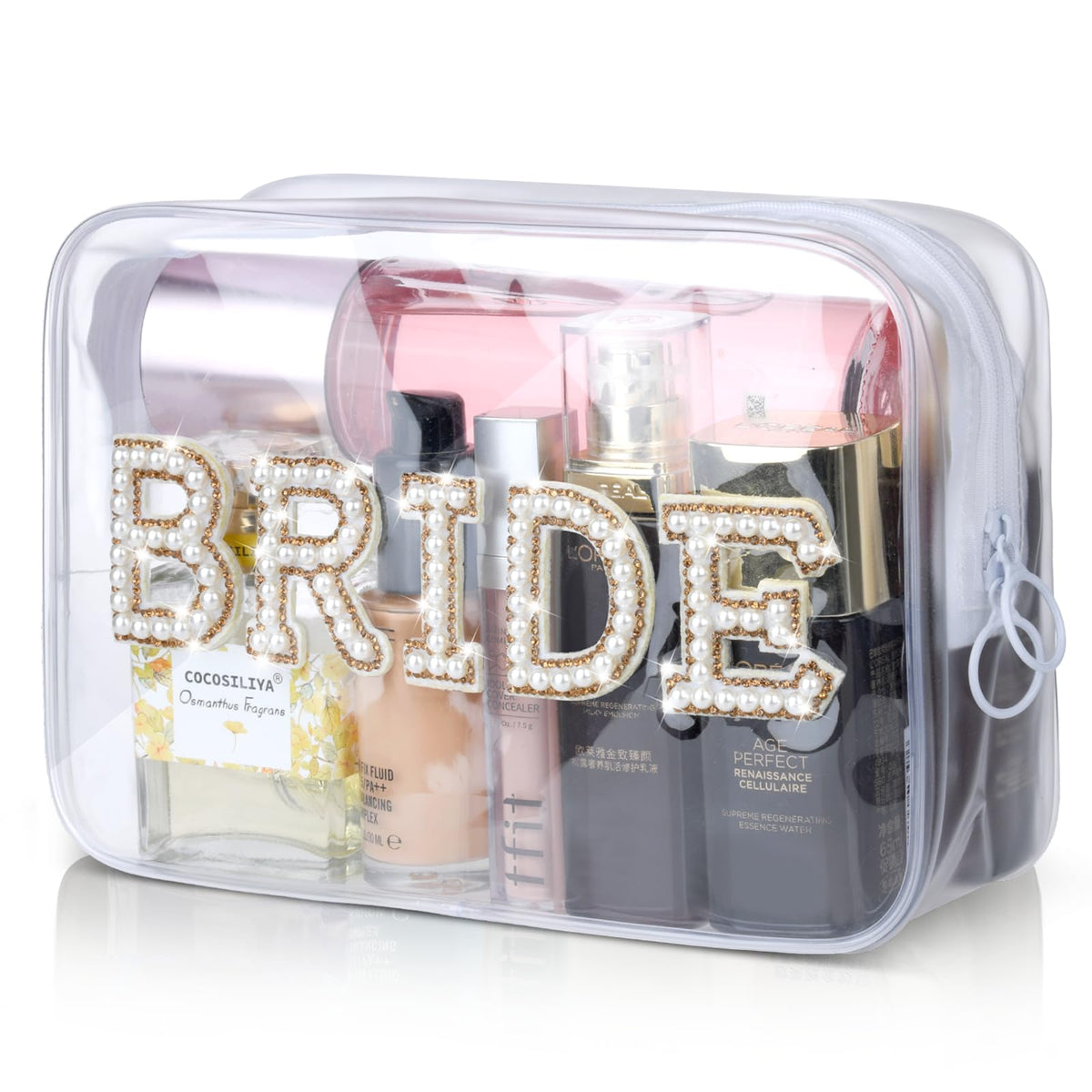 Etercycle front view showing gold BRIDE lettering and glitter, adds bridal glamour