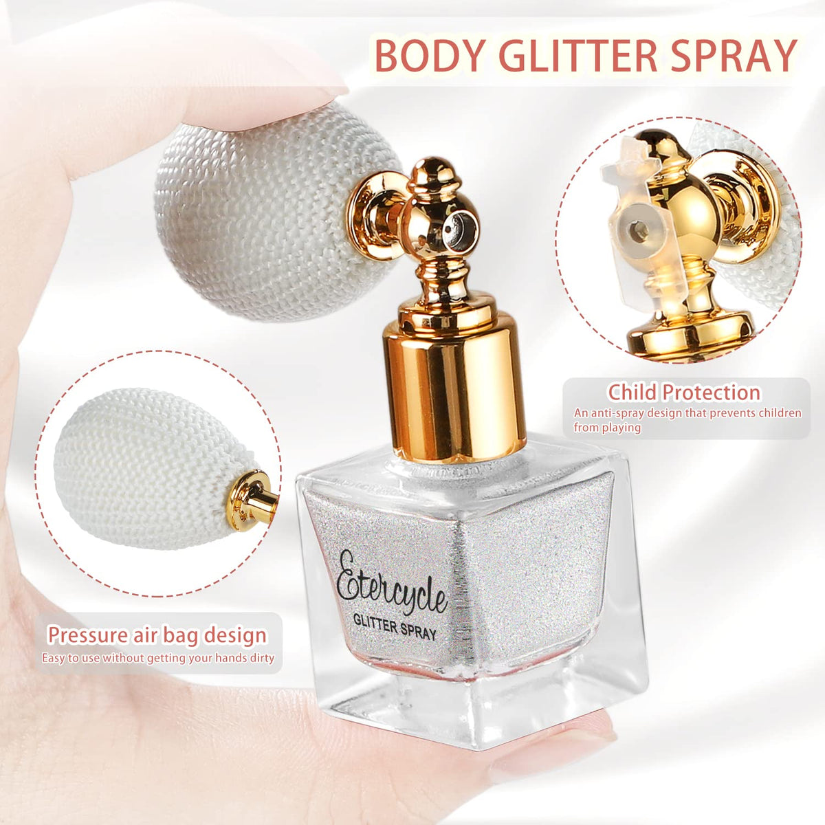 Etercycle nozzle close-up highlighting precise spray control for neat shimmer placement