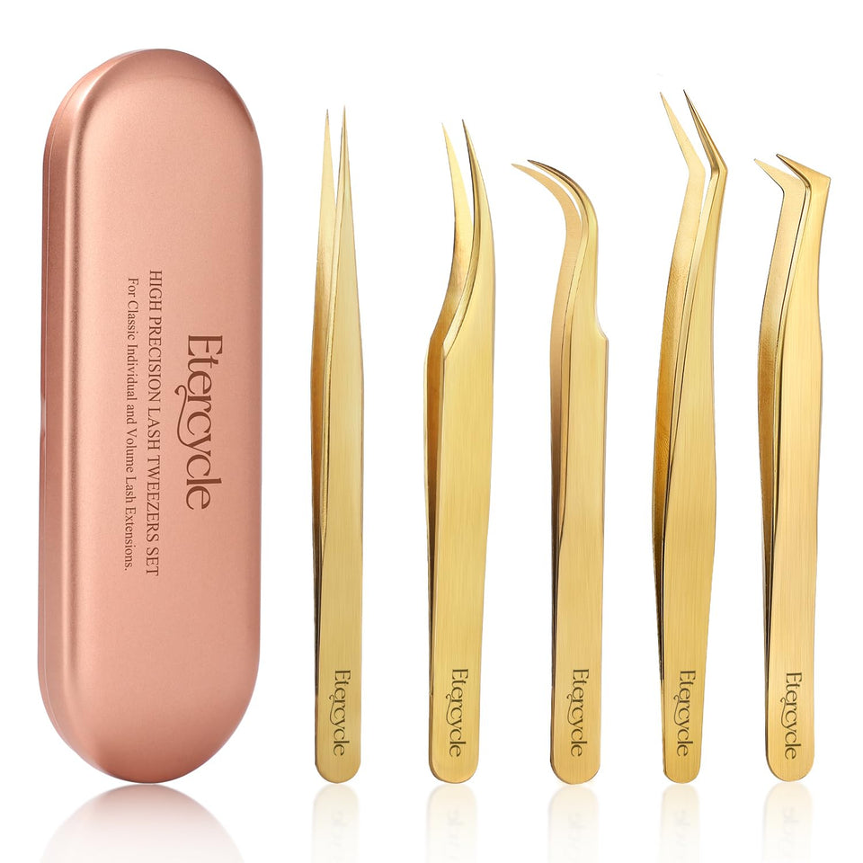 Etercycle front packaging showing five tweezers and storage box for organized use