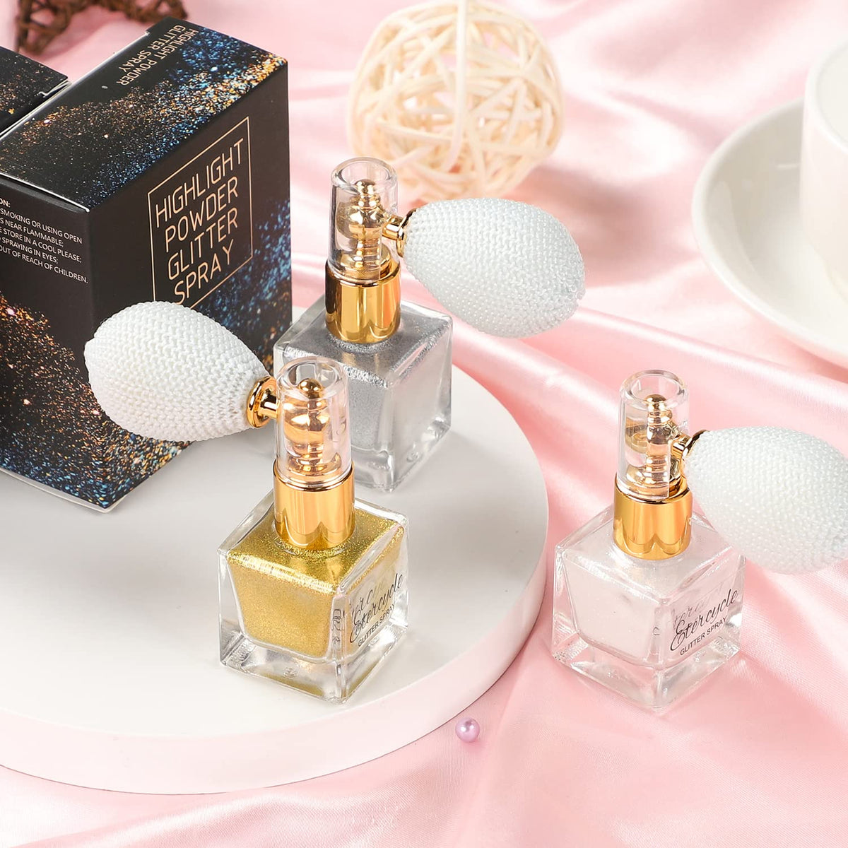 Etercycle mist on shoulder giving visible body shimmer and eye-catching shine