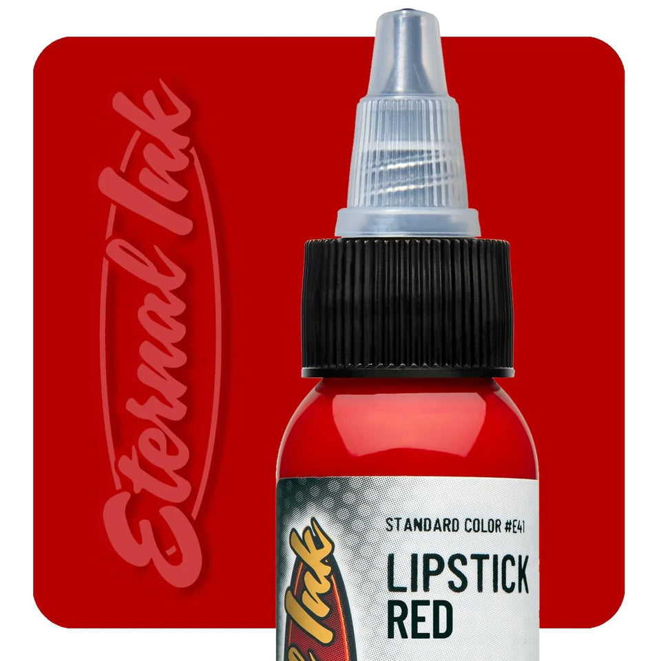 Eternal Ink lipstick red front bottle showing label and 1 oz size benefit