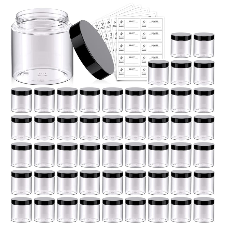 Eternal Moment front packaging showing 50 clear jars and black lids for bulk storage