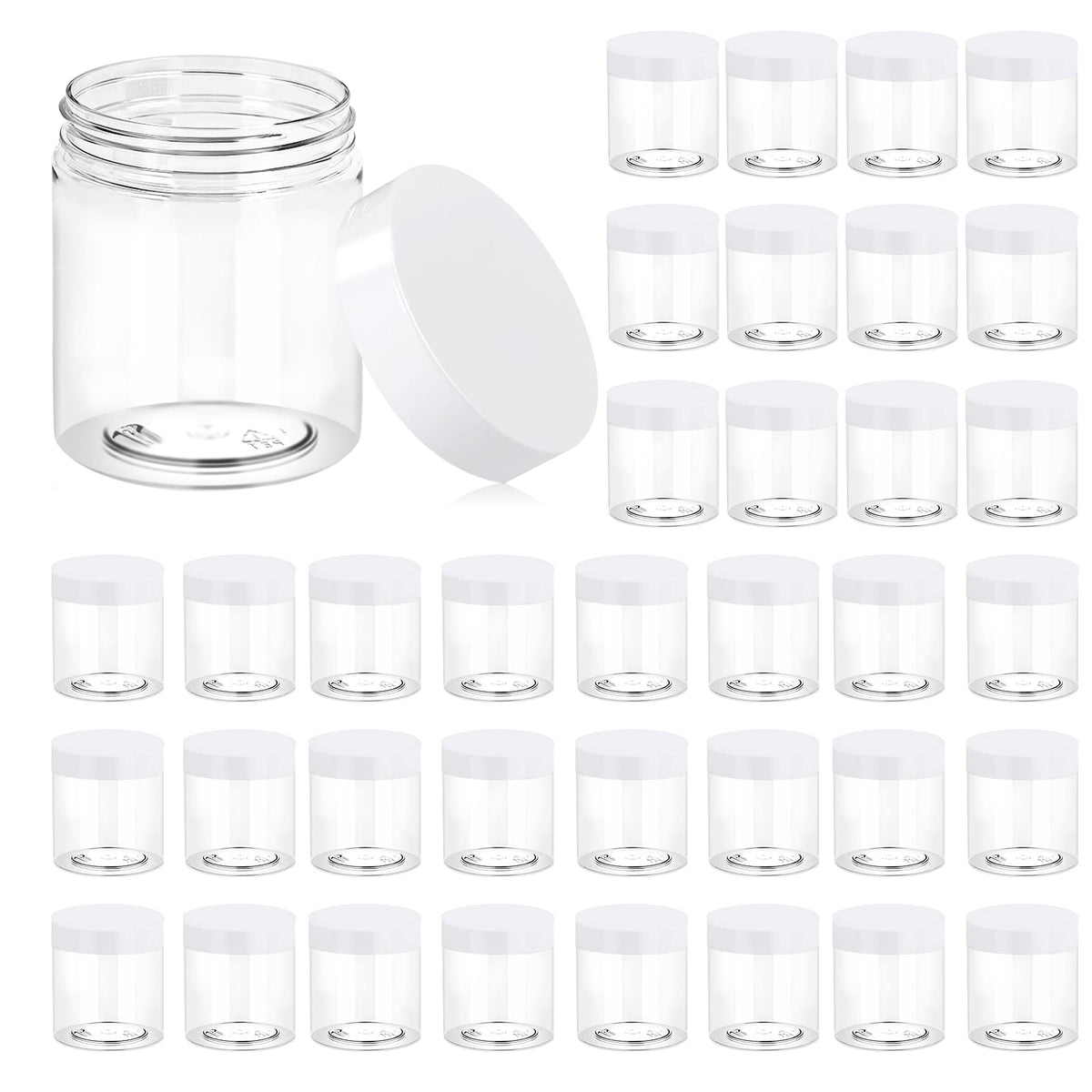 Eternal Moment front view of 36-pack jars showing clear containers and white lids, neat storage