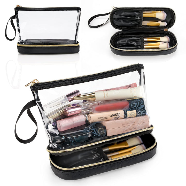 Ethereal front view clear makeup bag shows quick visibility benefit