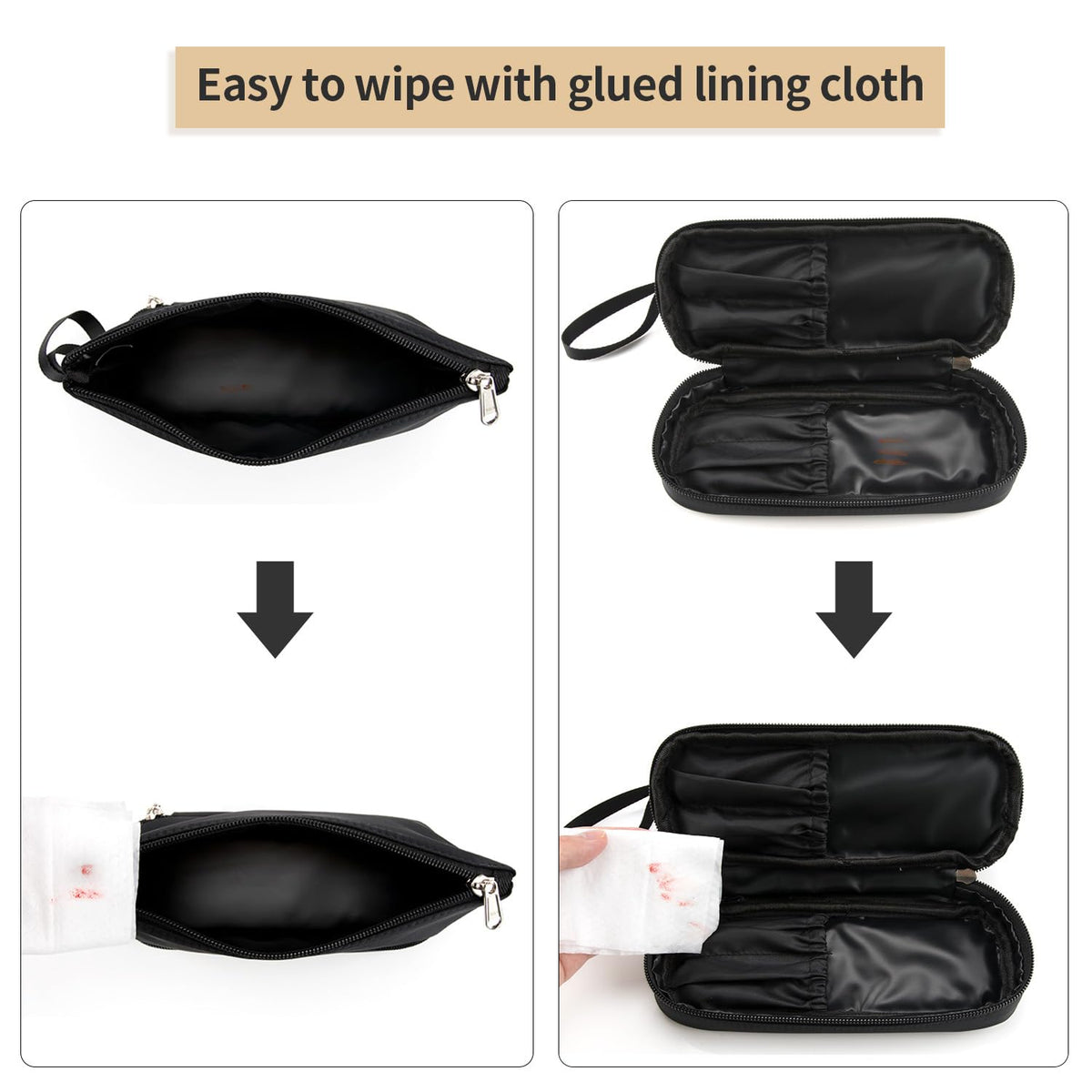 Ethereal makeup pouch packed inside travel suitcase for easy portability