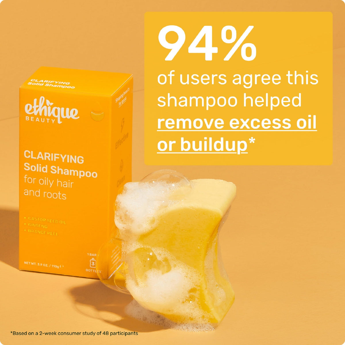 Ethique clarifying shampoo bar paired with conditioner bar showing complete hair care routine benefit