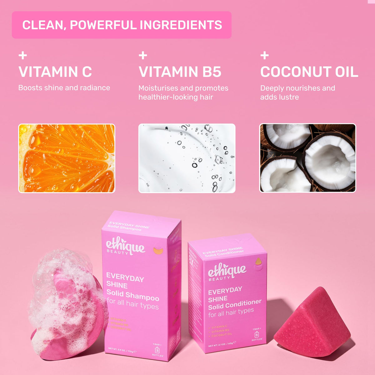 Ethique Everyday Shampoo Bar held in hand to show scale and travel convenience