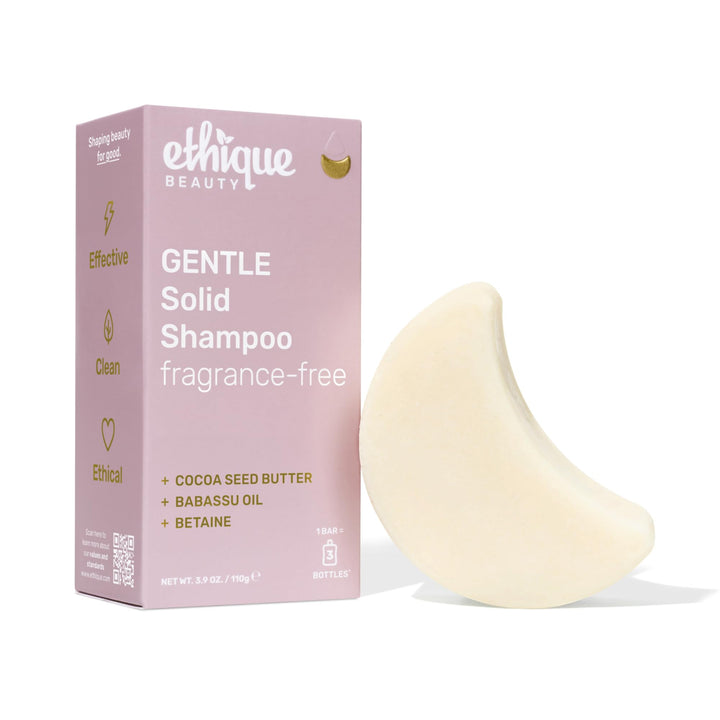Ethique front packaging showing unscented shampoo bar and eco benefit
