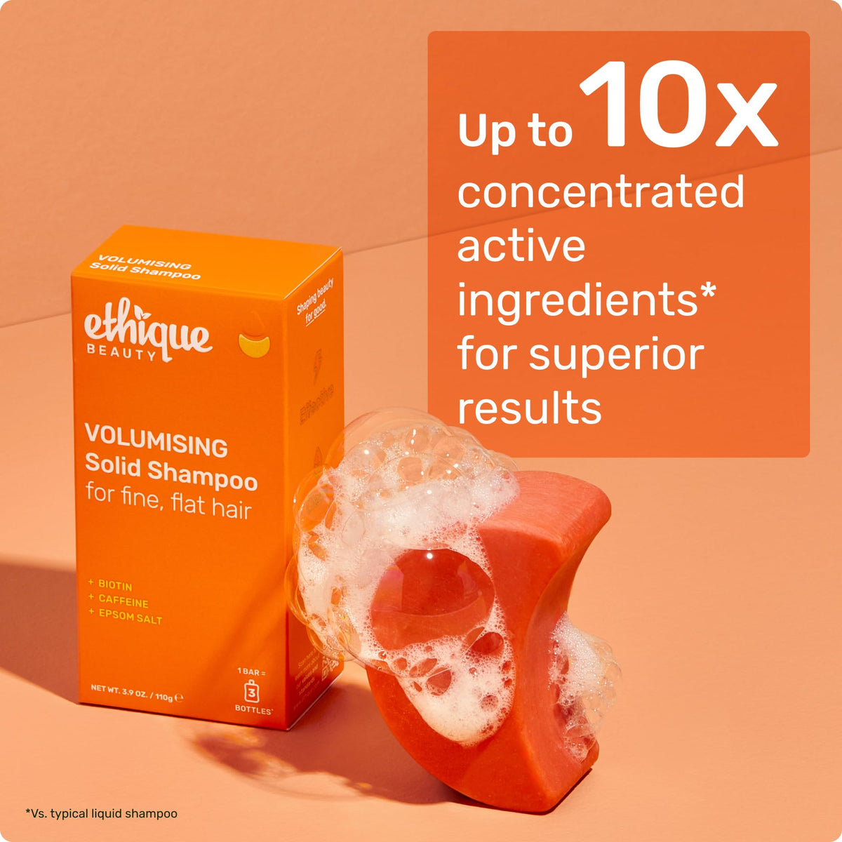 Ethique label close-up highlighting biotin and natural ingredients benefit