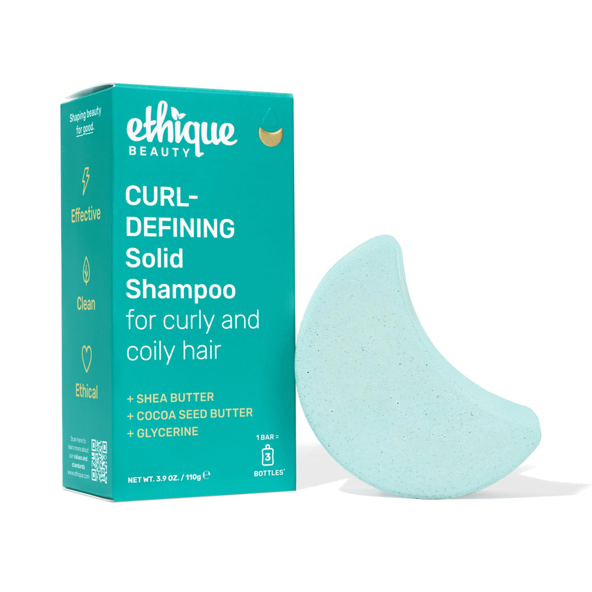 Ethique Professor Curl front packaging showing plastic-free bar benefit