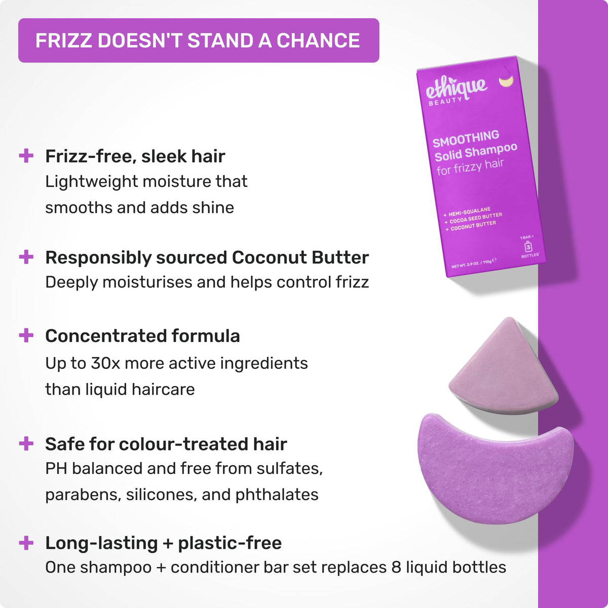 Ethique shampoo bar texture close-up highlights creamy nourishing formula