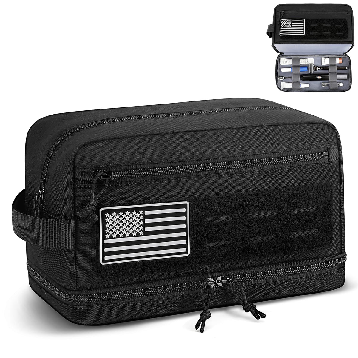 ETRONIK front view showing compact, organized toiletry storage benefit