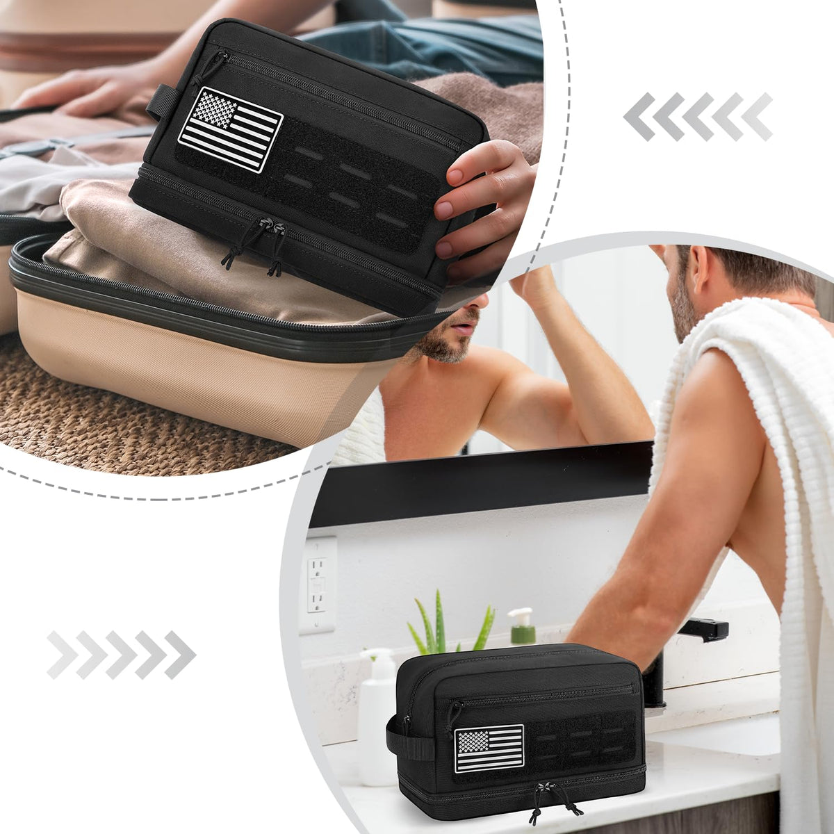 ETRONIK hanging on bathroom hook illustrating hands-free access benefit