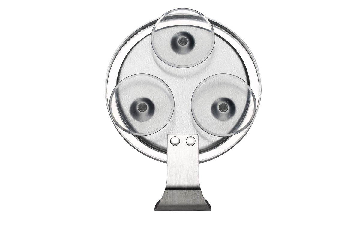 Ettori stainless-steel hook holding a razor for organized shower storage benefit