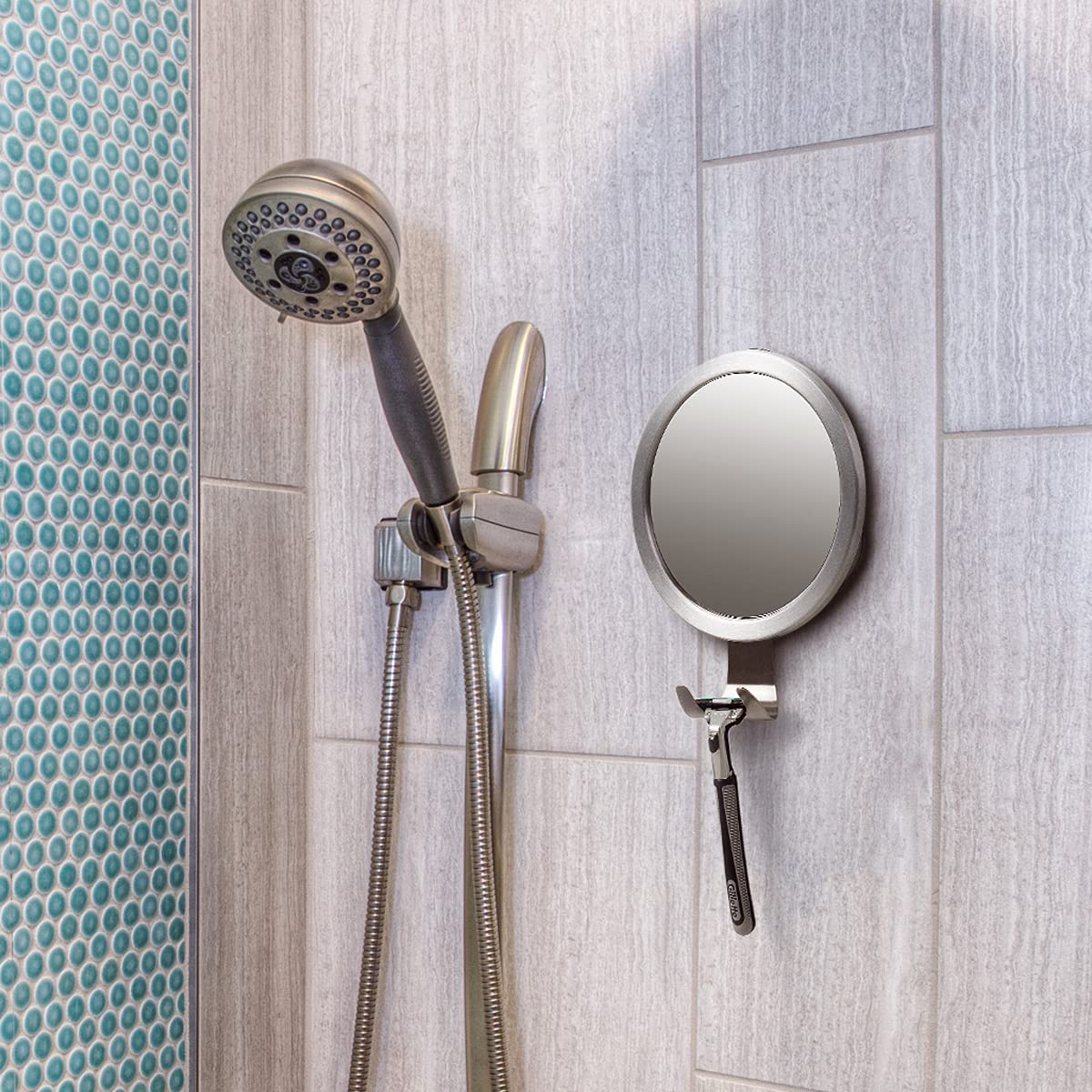 Ettori mirror next to ruler for scale showing compact size and easy placement benefit