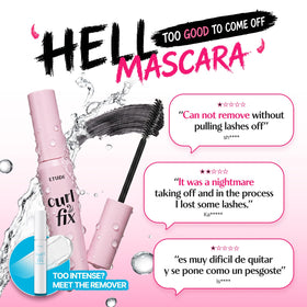 ETUDE close-up of square-edge brush capturing lashes for precise curl