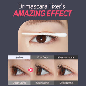 ETUDE application on lashes illustrating sealed curl and no clumps