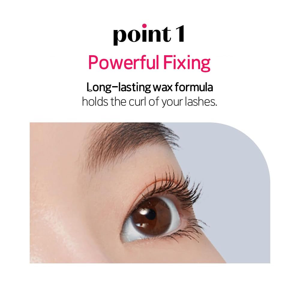 ETUDE before-and-after lashes showing improved curl and no clumps