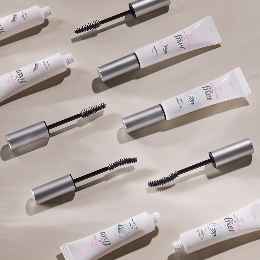ETUDE lifestyle vanity scene with primer next to mascara to show routine use
