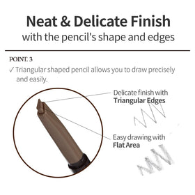 ETUDE pencil held in hand for size and scale, travel-friendly convenience