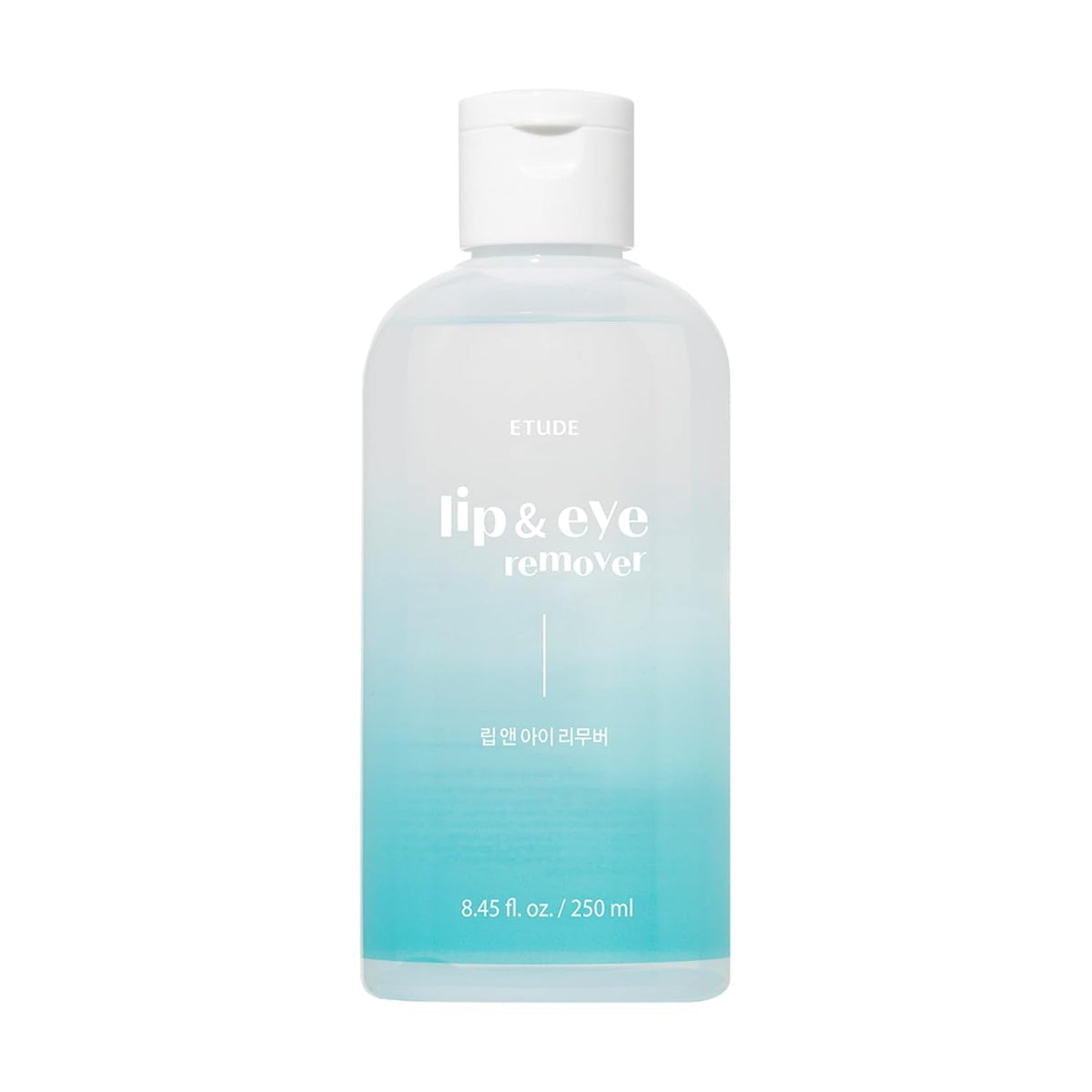 ETUDE front packaging of lip and eye remover showing bottle and volume, fast effective removal