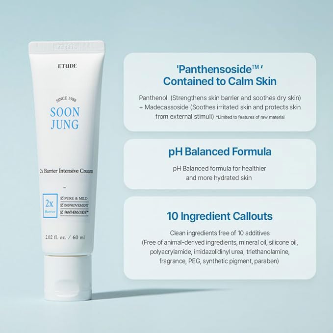 ETUDE cream beside ruler illustrating 2.02 fl oz size and travel-friendly benefit