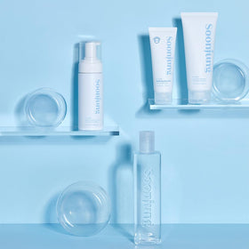 ETUDE cleanser placed with moisturizer and toner to show barrier-care routine benefit