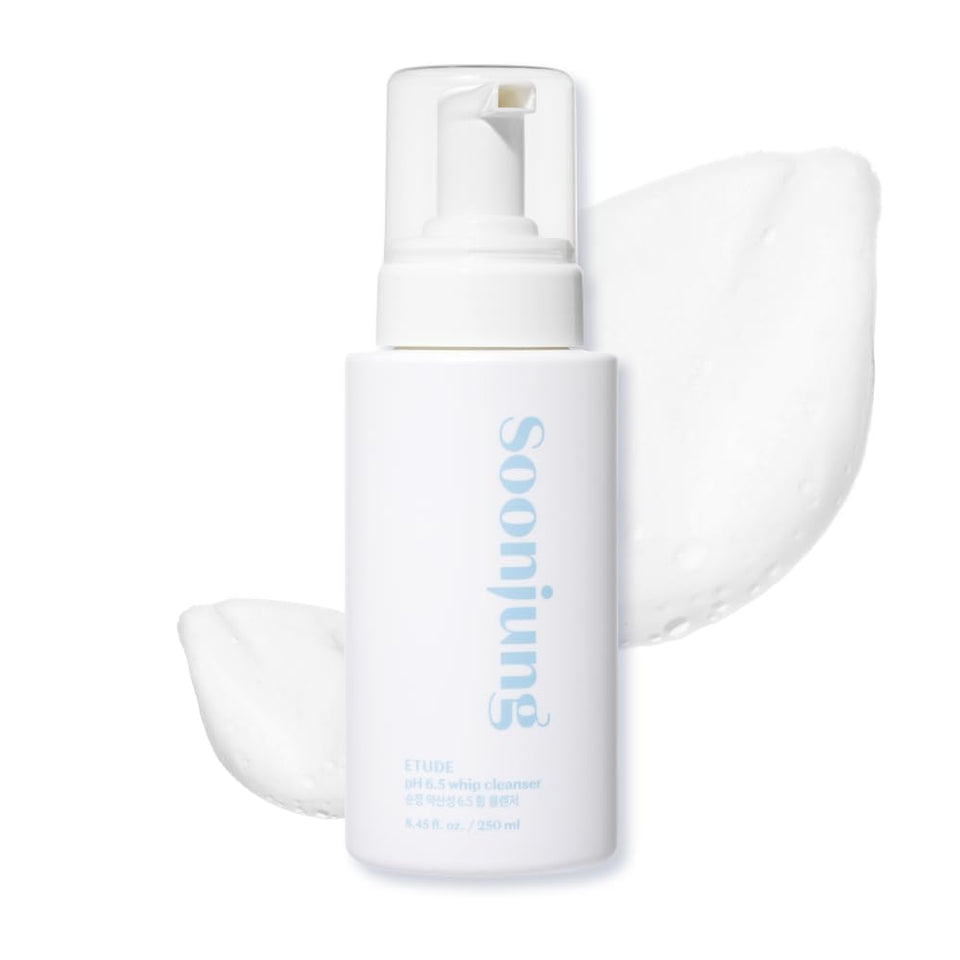 ETUDE front bottle showing SoonJung whip cleanser, clear calming packaging benefit