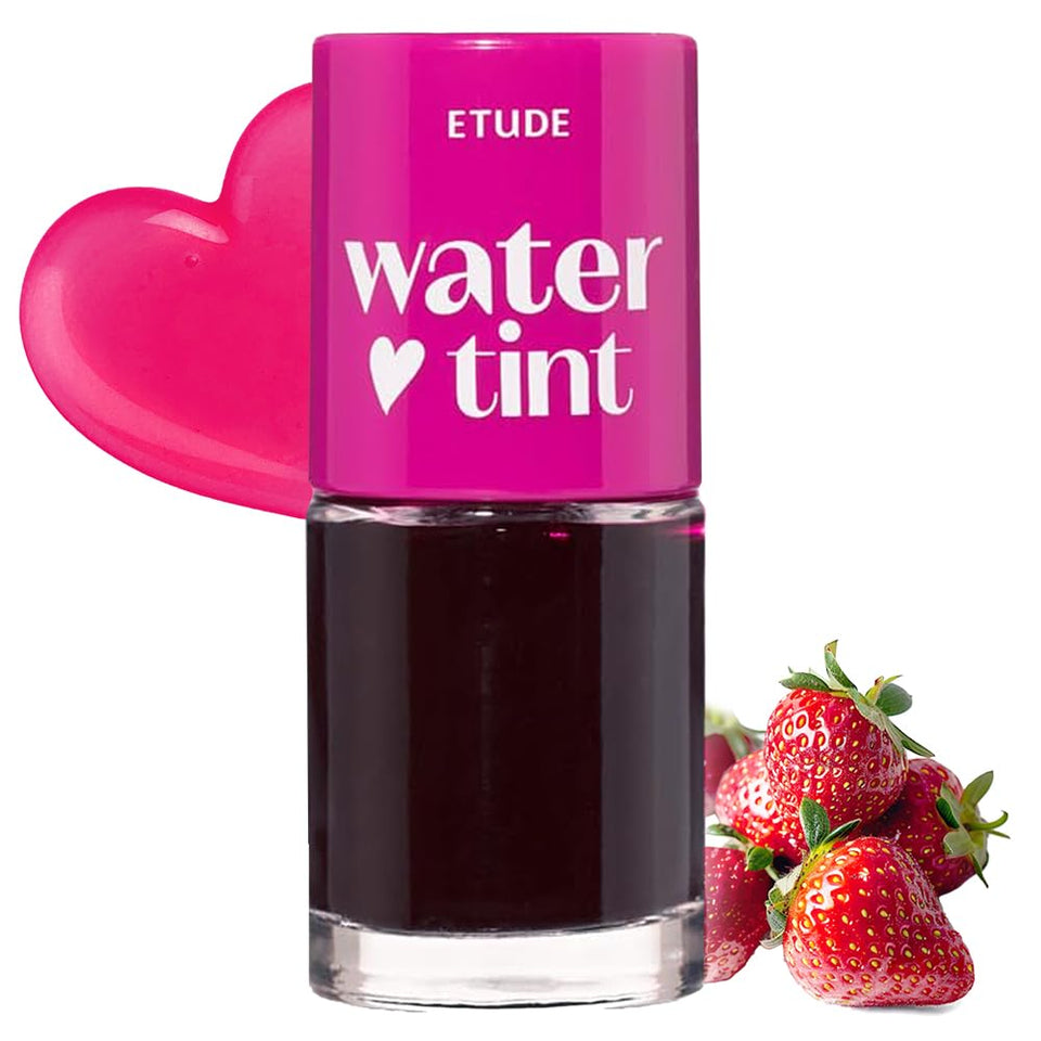 ETUDE front packaging of Strawberry Ade tint showing compact tube and shade benefit