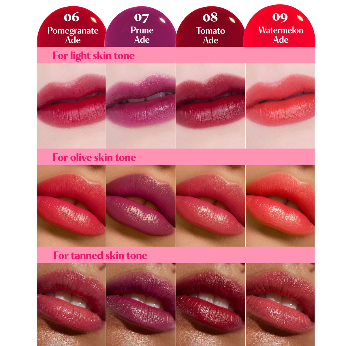 ETUDE model wearing Strawberry Ade on lips showing vibrant, long-lasting color benefit